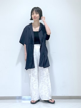 「ドロストシャツ」｜sakiさん（レディース・162cm）の夏コーディネート