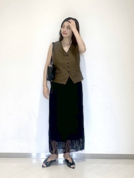 「A part by（アパートバイ）のソフトカーブバッグ（ショルダーバッグ、ブラック系）」を使った、sakiさん（レディース・162cm）の夏コーディネート