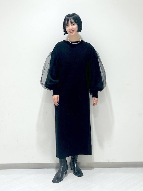 セール】ソデチュールドッキングニットワンピース（ワンピース）｜A