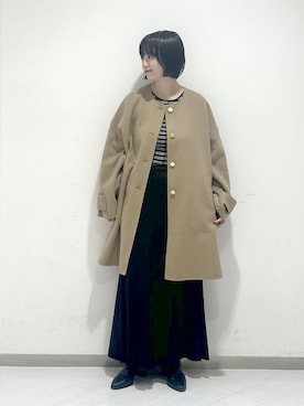 「アイテム（ノーカラーコート）」を使った、sakiさん（レディース・162cm）の秋コーディネート
