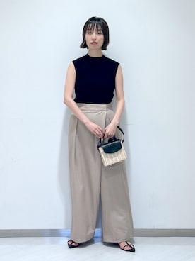 「ラップパンツ」｜「アイテム（スラックス）」を使った、sakiさん（レディース・162cm）の春コーディネート