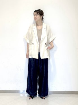 「A part by（アパートバイ）のレースニットタンクトップ（タンクトップ、ベージュ系）」を使った、sakiさん（レディース・162cm）の夏コーディネート