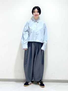 「A part by（アパートバイ）のショートオックスシャツ≪追加2≫（シャツ/ブラウス）」を使った、sakiさん（レディース・162cm）の春コーディネート