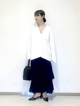 「A part by（アパートバイ）の《追加4》お気に入り1.7万人超え！ホソプリーツティアードスカート（スカート、ブルー系）」を使った、sakiさん（レディース・162cm）の春コーディネート