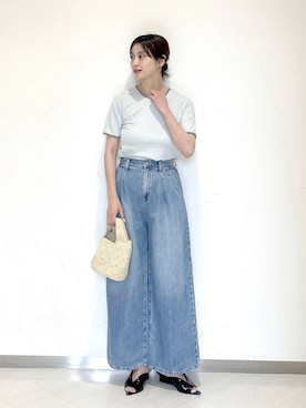 「A part by（アパートバイ）のテンセルデニムパンツ（デニムパンツ、ブルー系）」を使った、sakiさん（レディース・162cm）の夏コーディネート