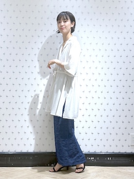 「ドロストシャツ」｜sakiさん（レディース・162cm）の夏コーディネート