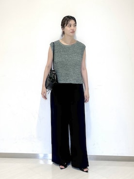 「A part by（アパートバイ）のキンチャクミニショルダバッグ（ショルダーバッグ、ブラック系）」を使った、sakiさん（レディース・162cm）の夏コーディネート