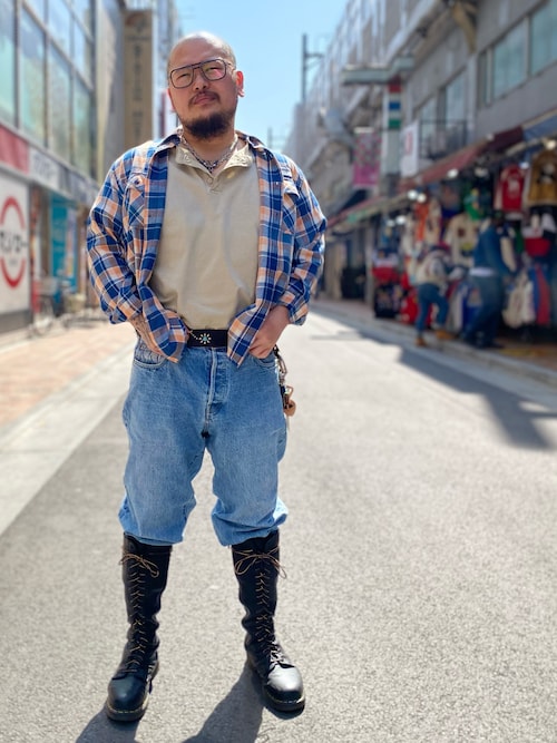 LONGSLEEVE INDIGO CHECK EMBROIDERY SHIRT / ロングスリーブ インディゴ チェック エンブロイデリー シャツ / AVIREX / アヴィレックス
