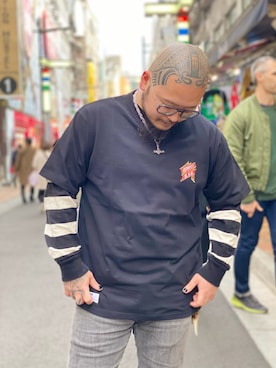 「schott（ショット）のSchott/ショット/WIDE BORDER POCKET T-SHIRT/ワイドボーダー ポケットTシャツ（Tシャツ/カットソー）」を使った、ᛚᛁᛚᛚᛖ ᛒᛖᚱᛋᛖᚱᚴᚱさん（メンズ・166cm）の春コーディネート