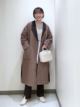 「スリットパンツ」｜「アイテム（チェスターコート）」を使った、おかゆ❤︎彡さん（レディース・158cm）の秋コーディネート