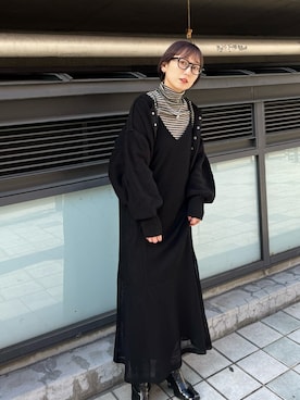 「Kastane（カスタネ）の【SETアイテム】クロップドカーディガン×ワンピースSET（ワンピース）」を使った、nakao takakoさん（レディース・159cm）の冬コーディネート