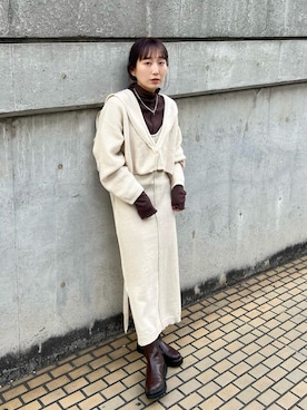 「Kastane（カスタネ）の【SETアイテム】クロップドカーディガン×ワンピースSET（ワンピース）」を使った、nakao takakoさん（レディース・159cm）の冬コーディネート