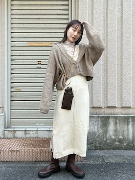 「Kastane（カスタネ）の【SETアイテム】クロップドカーディガン×ワンピースSET（ワンピース）」を使った、nakao takakoさん（レディース・159cm）の冬コーディネート