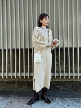 「Kastane（カスタネ）の【SETアイテム】クロップドカーディガン×ワンピースSET（ワンピース）」を使った、nakao takakoさん（レディース・159cm）の冬コーディネート