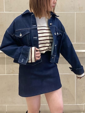 「one after another NICE CLAUP（ワンアフターアナザーナイスクラップ）のアイテム（デニムジャケット）」を使った、小川こゆきさん（レディース・152cm）の冬コーディネート