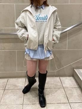 「one after another NICE CLAUP（ワンアフターアナザーナイスクラップ）のアイテム（マウンテンパーカー）」を使った、小川こゆきさん（レディース・152cm）の冬コーディネート