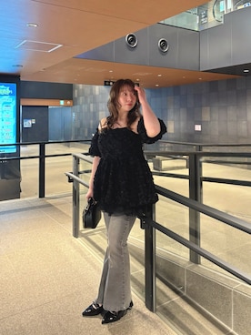 「one after another NICE CLAUP（ワンアフターアナザーナイスクラップ）の【Black Ribbon Collection】バックリボンミニワンピース（ワンピース、ブラック系）」を使った、小川こゆきさん（レディース・152cm）の春コーディネート