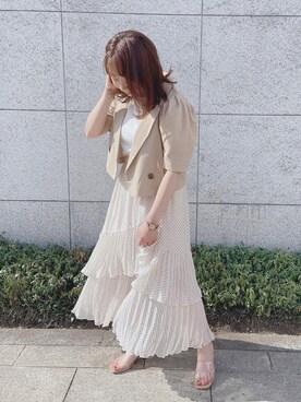 「one after another NICE CLAUP（ワンアフターアナザーナイスクラップ）のオーガニックコットンTシャツ（Tシャツ/カットソー、ホワイト系）」を使った、小川こゆきさん（レディース・152cm）の夏コーディネート