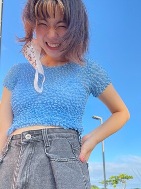 「古着のアイテム（トップス、ブルー系）」を使った、Shihoさん（レディース・153cm）の春コーディネート