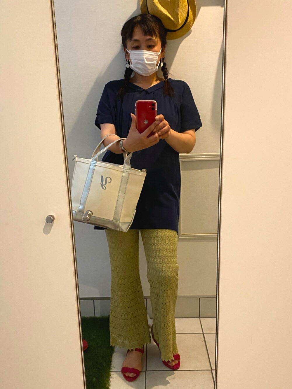 「プチプラ、しまむら、ママコーデ、ママファッション、アラフィフ」｜「しまむらのアイテム（パンツ、グリーン系）」を使った、うりんこ。さん（レディース・159cm）の夏コーディネートの1枚目の写真