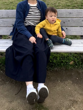 「無印良品（ムジルシリョウヒン）のアイテム（シャツ/ブラウス、ブルー系）」を使った、kii＊さん（レディース・160cm）の夏コーディネート