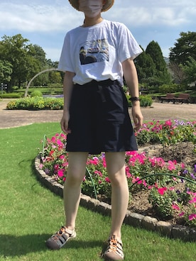 「UNIQLO（ユニクロ）のアイテム（Tシャツ/カットソー、ホワイト系）」を使った、kii＊さん（レディース・160cm）の夏コーディネート