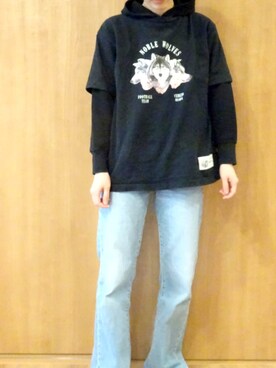 「UNIQLO（ユニクロ）のアイテム（デニムパンツ、ブルー系）」を使った、kii＊さん（レディース・160cm）の春コーディネート
