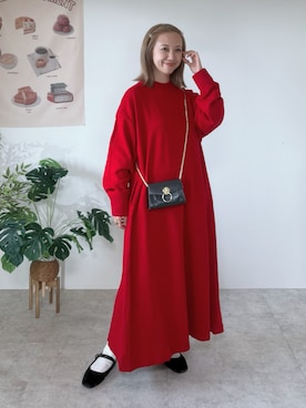 「アイテム（ワンピース/ドレス、レッド系）」を使った、memeさん（レディース・158cm）の秋コーディネート
