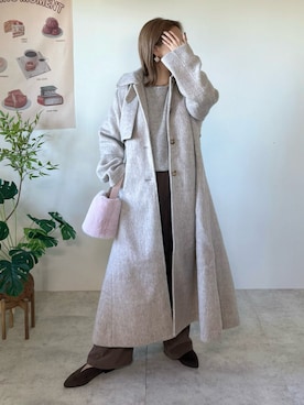 「アイテム（ステンカラーコート）」を使った、memeさん（レディース・158cm）の冬コーディネート