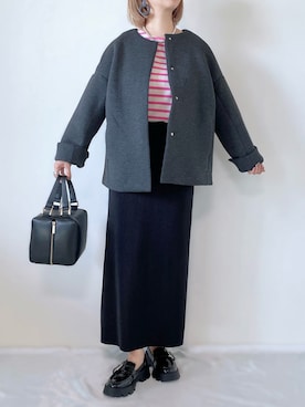 「libelle more（リベル モア）のアイテム（ノーカラージャケット）」を使った、memeさん（レディース・158cm）の秋コーディネート