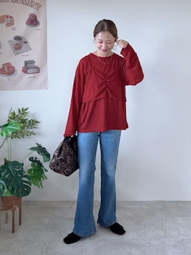 「FREAK'S STORE（フリークスストア）の限定展開　ルーズ ロンTEE キャミ ビスチェ セット トップス（Tシャツ/カットソー、レッド系）」を使った、memeさん（レディース・158cm）の夏コーディネート