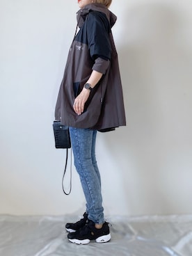 「アイテム（ナイロンジャケット、ブラウン系）」を使った、memeさん（レディース・158cm）の秋コーディネート