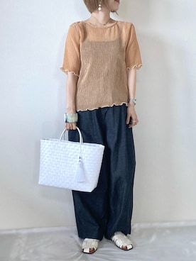 「UNITED ARROWS（ユナイテッドアローズ）のアイテム（かごバッグ）」を使った、memeさん（レディース・158cm）の夏コーディネート