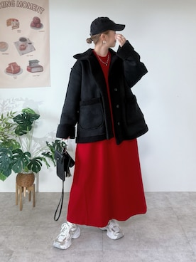 「アイテム（ムートンコート）」を使った、memeさん（レディース・158cm）の秋コーディネート