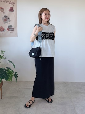 「FREAK'S STORE（フリークスストア）の限定展開　ノースリーブ Tシャツ（Tシャツ/カットソー、グレー系）」を使った、memeさん（レディース・158cm）の春コーディネート