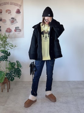 「アイテム（ムートンコート）」を使った、memeさん（レディース・158cm）の秋コーディネート