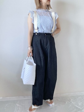 「UNITED ARROWS（ユナイテッドアローズ）のアイテム（かごバッグ）」を使った、memeさん（レディース・158cm）の夏コーディネート