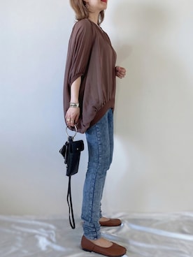 「Birthday room（バースデイルーム）のギャザーシアードルマントップス（シャツ/ブラウス）」を使った、memeさん（レディース・158cm）の秋コーディネート