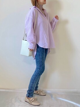 「classicalelf（クラシカルエルフ）のプリーツLOVER。2wayメロープリーツハイネック5分袖トップス（Tシャツ/カットソー）」を使った、memeさん（レディース・158cm）の春コーディネート