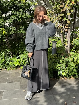 「アイテム（かごバッグ）」を使った、memeさん（レディース・158cm）の秋コーディネート