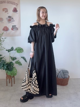 「アイテム（かごバッグ）」を使った、memeさん（レディース・158cm）の夏コーディネート