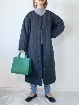 「Riberry（リベリー）のキルティングロングコート（ノーカラーコート）」を使った、memeさん（レディース・158cm）の秋コーディネート