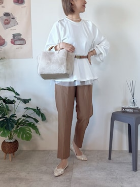 「reca（レカ）のアイテム（スラックス）」を使った、memeさん（レディース・158cm）の冬コーディネート