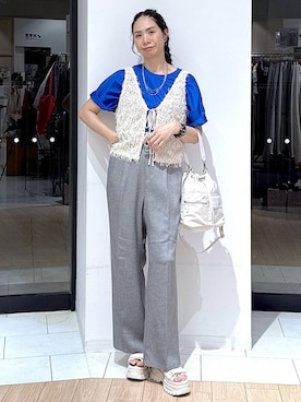 「GLOBAL WORK（グローバルワーク）のスッキリイージーパンツ/629832（その他パンツ、グレー系）」を使った、がままきさん（レディース・167cm）の夏コーディネート