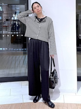 「LOWRYS FARM（ローリーズファーム）のチェーンツキ２ＷＡＹショルダー　634539（ショルダーバッグ、ブラック系）」を使った、がままきさん（レディース・167cm）の春コーディネート