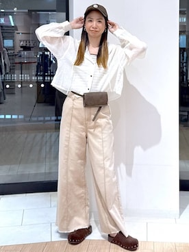 「LOWRYS FARM（ローリーズファーム）のハイウエストバギーデニム 637569（デニムパンツ、オレンジ系）」を使った、がままきさん（レディース・167cm）の春コーディネート