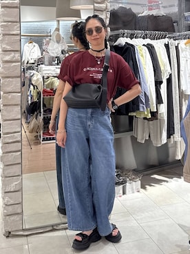 「GLOBAL WORK（グローバルワーク）のGOODデニムバレルCOOL/627009（デニムパンツ、ブルー系）」を使った、がままきさん（レディース・167cm）の夏コーディネート