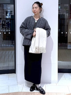 「アイテム（ブルゾン、グレー系）」を使った、がままきさん（レディース・167cm）の冬コーディネート