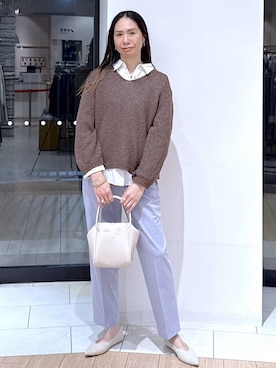 「LOWRYS FARM（ローリーズファーム）のポーチツキ２ＰＢＡＧ／Ｍ　578359（ショルダーバッグ、ホワイト系）」を使った、がままきさん（レディース・167cm）の春コーディネート