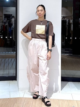 「LOWRYS FARM（ローリーズファーム）のタックボリュームパンツ　1051987（その他パンツ、ピンク系）」を使った、がままきさん（レディース・167cm）の夏コーディネート